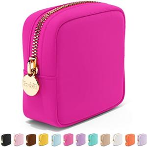 Embla Makeup Bag Travel Cosmetics Pouch and Toiletry Bag, Nylon Zipper Pouch Purse, Cute Make Up Organizer Storage Tote for Women Girls, Waterproof Travel Skincare Case, Small Makeup Bags, Fuchsia (Mini)