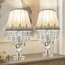 Siljoy Crystal Table Lamp Set of 2, Dimmable Bedside Lamp with Fabric Shades, Farmhouse Nightstand Lamps with K9 Crystal Strands for Living Room Bedroom 22.8 High
