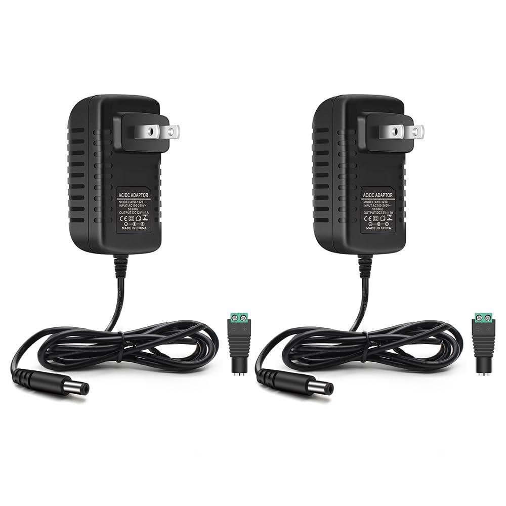12V 1A LED Power Supply, 12W AC Adapter Power Supply, 100-240V AC to 12V DC Transformer, 12V Power Supply for LED Strip Lights, Wall Plug Power Adapter with 5.5/2.1 DC Female Connector (2 Pack)