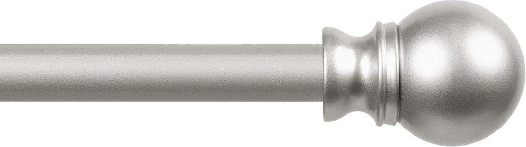 Kenney KN55970 Davenport Ball End Petite Caf Decorative Window Curtain Rod, 28-48" Adjustable Length, Brushed Nickel Finish, 1/2" Diameter Steel Tube