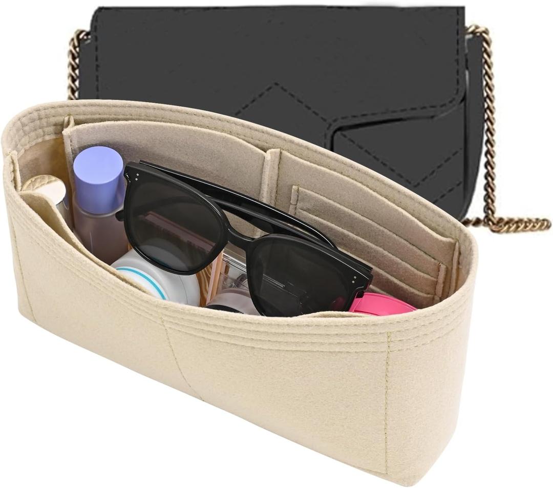 Felt Insert Purse Organizer Fit GG Marmont Matelasse Shoulder Bag, Organizer Handbag Tote Liner Pouch for Women Small Shoulder Bag (Beige, Medium)