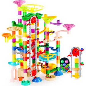 JOYIN 236Pcs Glowing Marble Run with Motorized Elevator- Construction Building Blocks Toys with 30 Glow in The Dark Plastic Marbles, STEM Toy for Boys and Girls, Birthday Gift, Easter Basket Stuffers