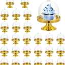 Prasacco 24 Pieces Plastic Mini Cake Stand With Dome Cover, Gold And Transparent Cupcake Containers, Dessert Display Plate Dessert Tray for Birthday Wedding Holiday Party Supplies