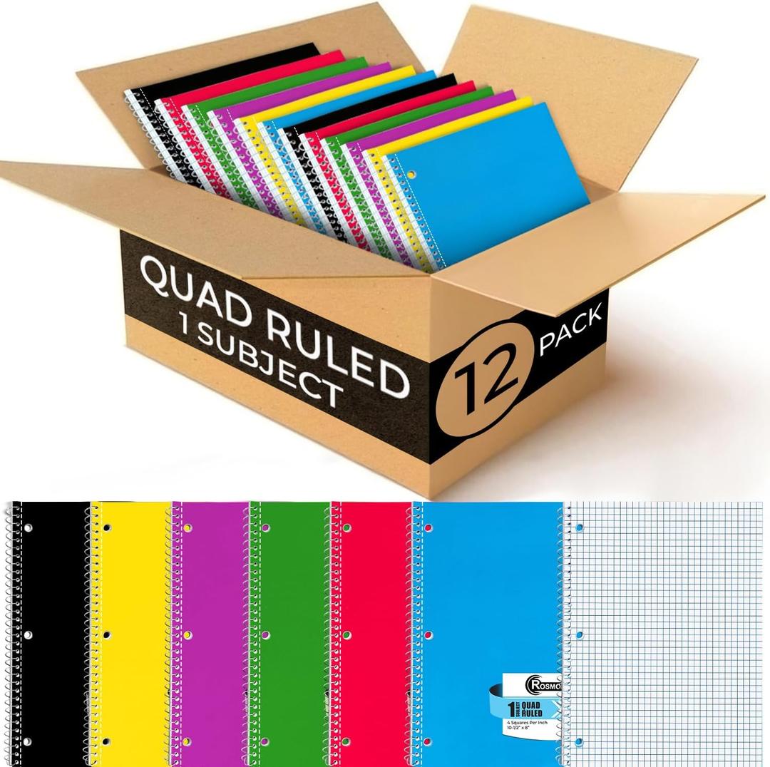 1 Subject Graph Paper Spiral Notebook, 12 Pack, 70 Sheets