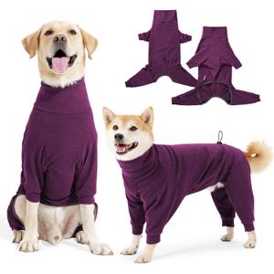 Dog Sweater Coat Winter Clothes for Small Pets, High Collar Warm Full Body Dog Pajamas Recovery Suit Onesie Jumpsuit Comfort Windproof Shirts with Leash Hole, Size S (Wine Red)