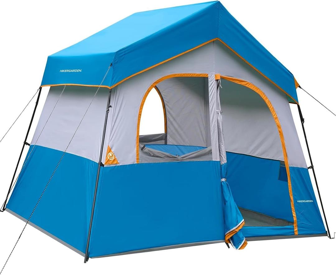 HIKERGARDEN 6-8 Person Camping Tent - Portable Family Cabin Tent for Camp, Windproof Fabric Camp Tent Outdoor for Hiking, Backpacking, Traveling (Sky Blue)