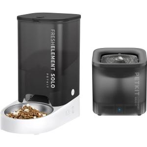PETKIT Automatic Pet Feeder and Wireless Pump Cat Dog Water Fountain,Scheduled Feeding Cat Feeder Dry Food Dispenser, App Control/USB Charge,Grey Color