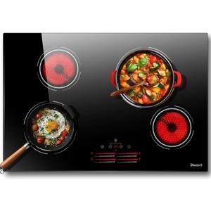 4 Burner Electric Cooktop 30 Inch - Built-in Electric Stove Top 6500W High Power, Ceramic Cook Top with Safety Lock, 99 Min Timer, Dual Ring, Sensor Touch, 220V - 240V Hard Wired (No Plug)