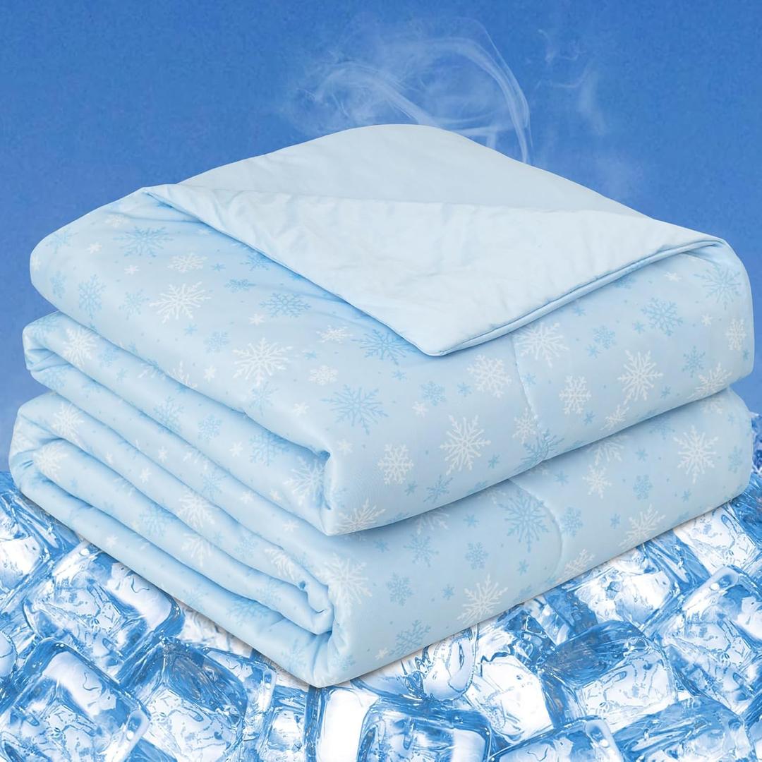 OIGAE Cooling Comforter, Japanese Q-Max 0.45 Double Sided Cooling Blankets for Hot Sleepers & Night Sweats, Lightweight Breathable Summer Blanket for Bed, Travel, Camping, Blue, Queen 90" x 90"