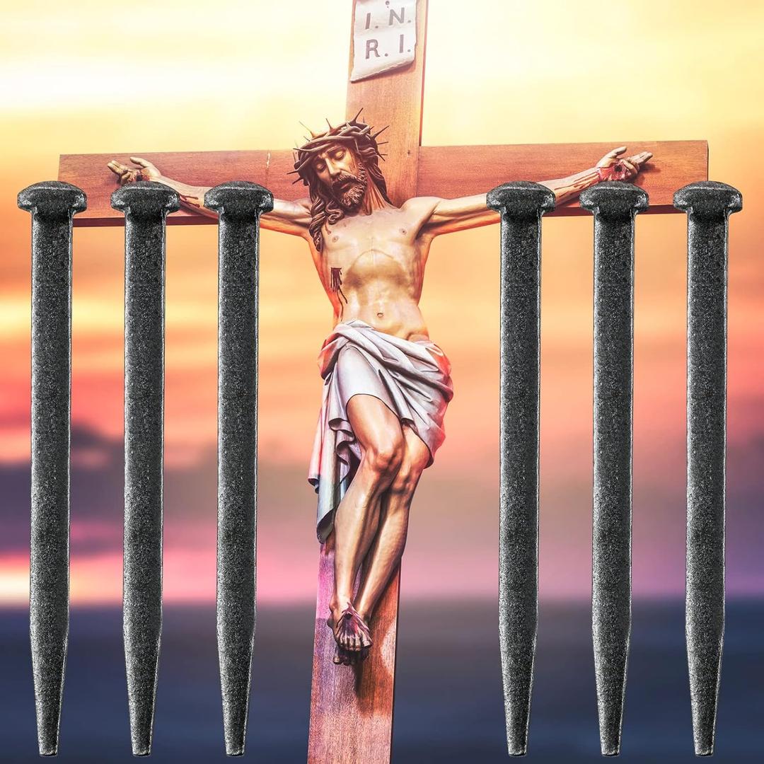 Sosation 6 Pcs Crucifix Iron Nails Passion of Jesus Christ Crucifixion Nails Metal Steel Replica Crucifixion Tack Roman Flat Head Tack for Church Christian Home Christmas Easter (6 Inch)