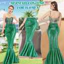7PCS Summer Mermaid Costume Women Beach Sequin Shiny Skirt Sea-Maid Tail Swimsuit Cover up Shell Necklace Hair Clip (Green)
