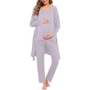 SWOMOG Maternity Nursing Robe Set 3 PCS Women Postpartum Pajamas Breastfeeding Labor Delivery Hospital Pregnancy Pjs (Lilac Purple, Small)