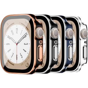 EIHAIHIS Screen Protector for Apple Watch Case Cover Series 11 10 9 SE 8 7 6 5 4 40mm 44mm 41mm 45mm 42mm 46mm Tempered Glass Waterproof PC Protective Bumper Face for iwatch SE2 gen2 SE 3 Women Men (3-B Rose Gold/B Silver/Blue Silver/Silver White)