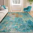 RELEANY Washable Area Rugs 5'x7' Non-Slip Modern Abstract Soft for Living Room Entryway Bedroom Nursery, Print Pattern, Teal Blue Green Orange Rust Red Coloreful
