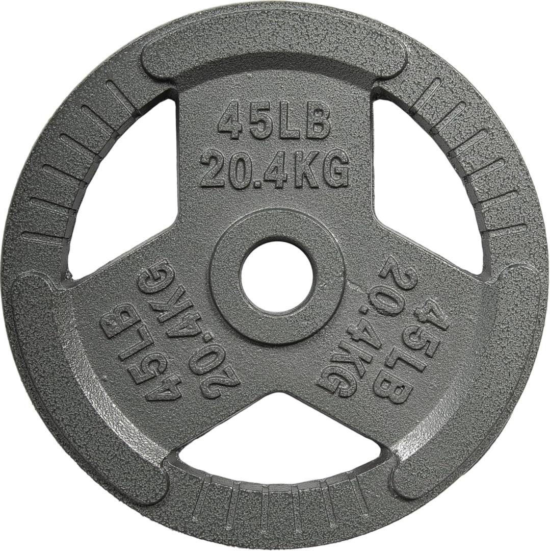 Yes4All Tri-Grip Handles Cast Iron Olympic Weight Plates, 2-Inch Weight Plates for Weight Lifting with Smooth and Durable Finish, Suitable for Strength Training Exercises (Single, Pair and Set) (E. 45LB (Single - Gray))