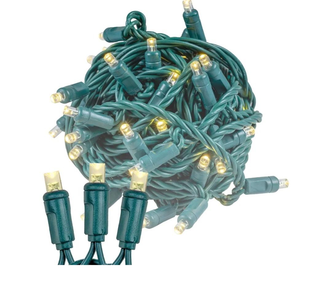 Novelty Lights 50ft 100 LED Warm White Christmas Lights Outdoor/Indoor, 6" Spacing, Green Wire String Lights for Festive Xmas Lighting, IP55, UL Listed, Dimmable, Connectable