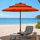 10ft Patio Umbrella, 3-Tier Vented Outdoor Table Umbrella with 8 Sturdy Fiberglass Ribs, Windproof Market Umbrella with Push Button Tilt and Crank, UV Protection for Deck, Pool, Terracotta