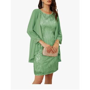 GRACE KARIN Women's Sequin Dress - Wedding Guest & Mother of The Bride Formal Dress - Two Piece Knee Length, Size -L-XL
