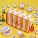 Sanwuta Mahjong Tile Bag with Zipper, Striped Embroidered Mahjong Storage Pouch Mah Jong Bags for Tiles Board Game Pieces Game Party Travel Gatherings Accessories(Orange,Classic)