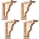 Briwooody 4 Pcs Traditional Wood Corbels Decorative Wooden Brackets Unfinished Solid Rubberwood Shelf Bracket for Doorway Countertop Kitchen Cabinet Book Shelves (3 1/2" W X 7" D X 9" H)