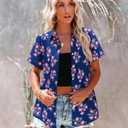 siliteelon Womens Short Sleeve Button Down Shirts Summer Blouses Casual Tops Hawaiian Tropical Floral Printed Camp Shirts (M)