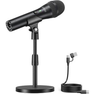 FIFINE USB/XLR Dynamic Microphone for Podcast Recording, Studio Mic Set with Desktop Stand for Vocal, Voice Over, Streaming, Black-AmpliTank TANK2
