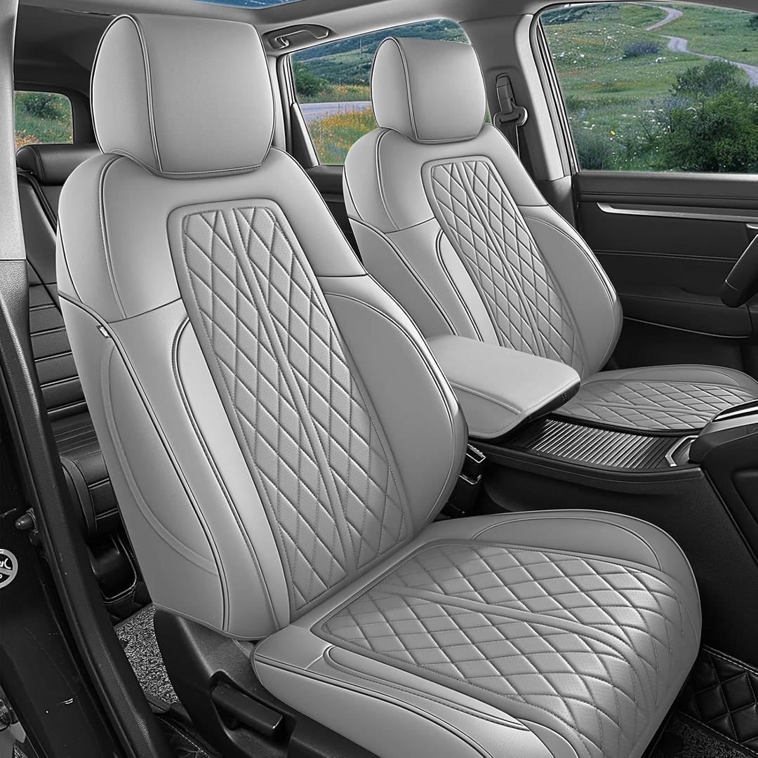 Seat Covers Custom Fit 2017-2022 Honda CR-V, Premium Faux Leather Car Seat Protector, Pet Friendly Interior Cover for CRV(Grey, Full Set)
