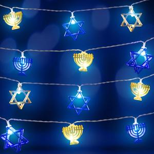 Baquler Blue and Yellow Hanukkah String Lights, 10 Feet 20 LED Battery Operated Star of David String Lights Indoor Chanukah Decoration for Menorah Jewish Judaism Passover Rosh Hashanah Party(Style 1)
