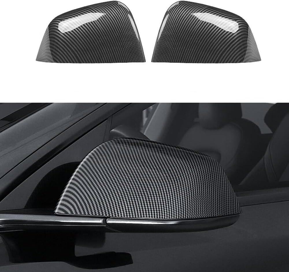 2Pcs ABS Mirror Caps Guard Tesla Model Y Rearview Cover, Compatible with Model Y 2021-2024, Not Fit Juniper, Gloss Carbon Fiber Rear Side Mirror Cover(Gloss Carbon Fiber Pattern, Model Y)