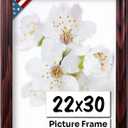 Cherry 22x30 Picture Frame .75" Inch Wide - Cherry Wall Decor Handmade Solid Wood Frames with Preinstalled Hangers and UV Blocking Plexiglass 30x22 Frame