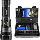 Goreit Flashlights LED High Lumens Rechargeable, 2000 Lumens XHP70.2 Super Bright Flashlight, Flash Light Battery Powered, Powerful Handheld Flashlight with Holster for Emergency Camping Hiking Gift (Black)