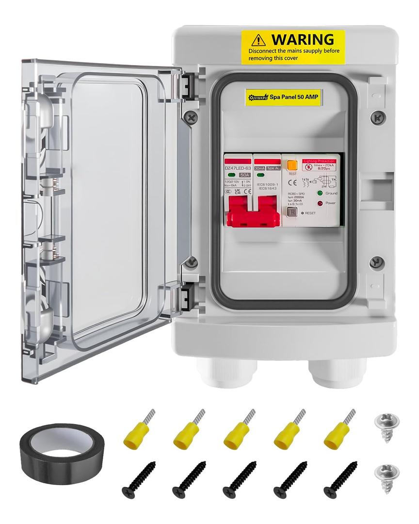 SPA Panel Disconnect GFCI Switch, 50A Circuit Breaker Box with Surge Protection, IP66 Weatherproof Circuit Breaker Disconnect GFCI Switch for Hot Tub, Not Compatible with 4-Wire