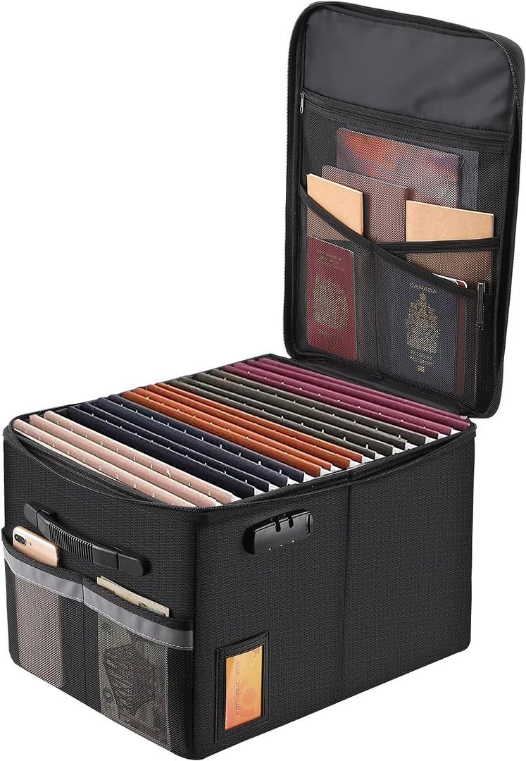 Fireproof File Cabinet with Lock, Fireproof Document Organizer Collapsible File Box Filing Cabinet with Handle for Letter Legal Folder Certifications (Black)