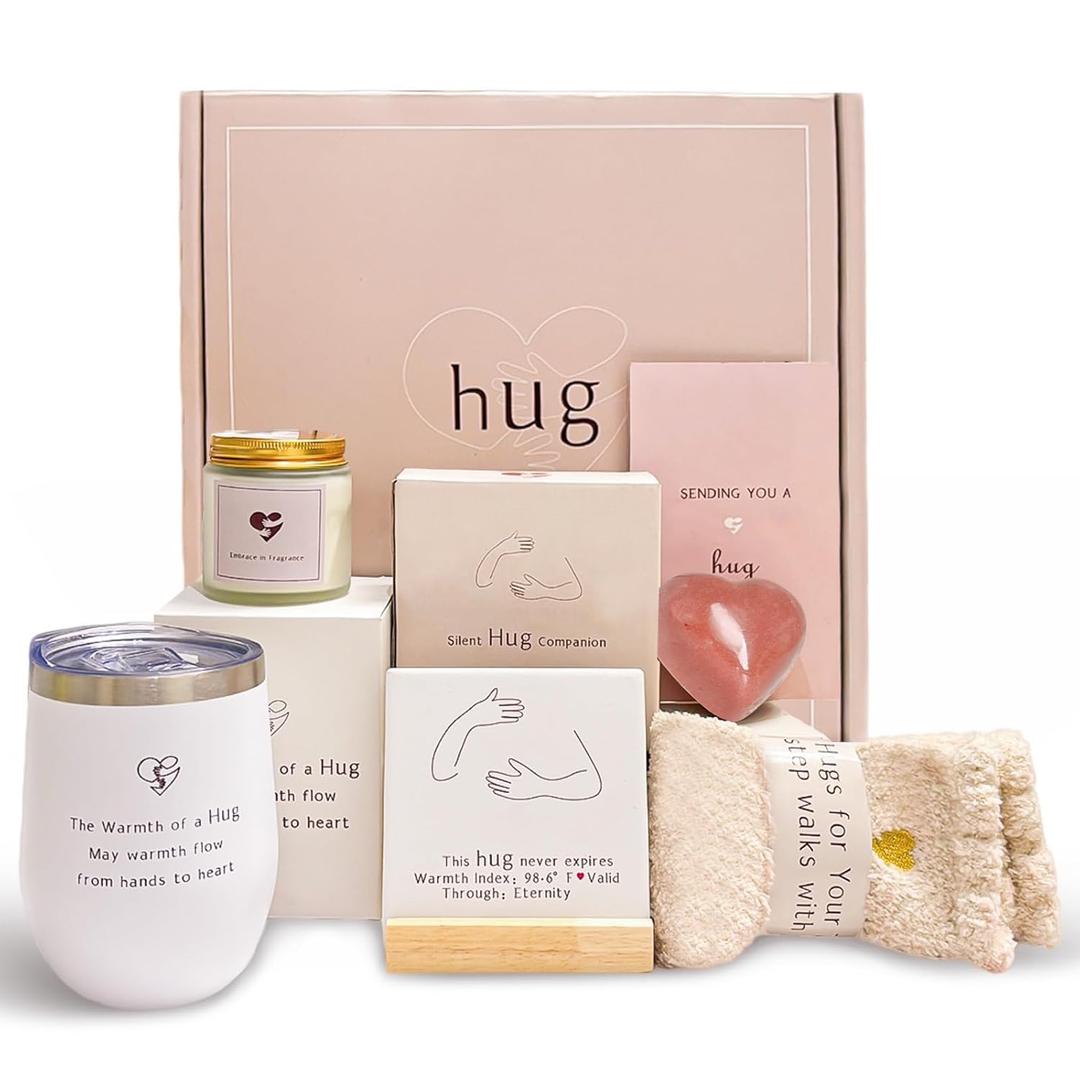 "Hug in a Box" Sympathy Gift Baskets for Women - Thinking of You Care Package for Loss of Loved One, Bereavement, Get Well Soon After Surgery, or Miscarriage - Comforting Gifts with Card