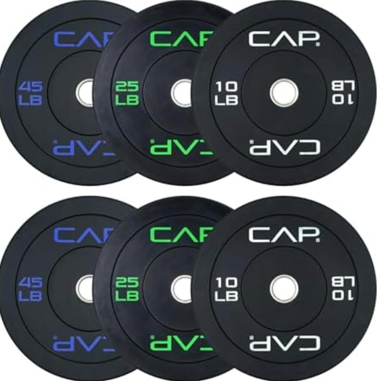 CAP Barbell 2-Inch Olympic Bumper Plate Weight Set with 6 Post Rack | 100-370 lbs | Multiple Options