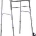 Medline Two-Button Folding Walker for Seniors, 5" Wheels, 32.5" to 39.5" Height, 400-lb. Capacity