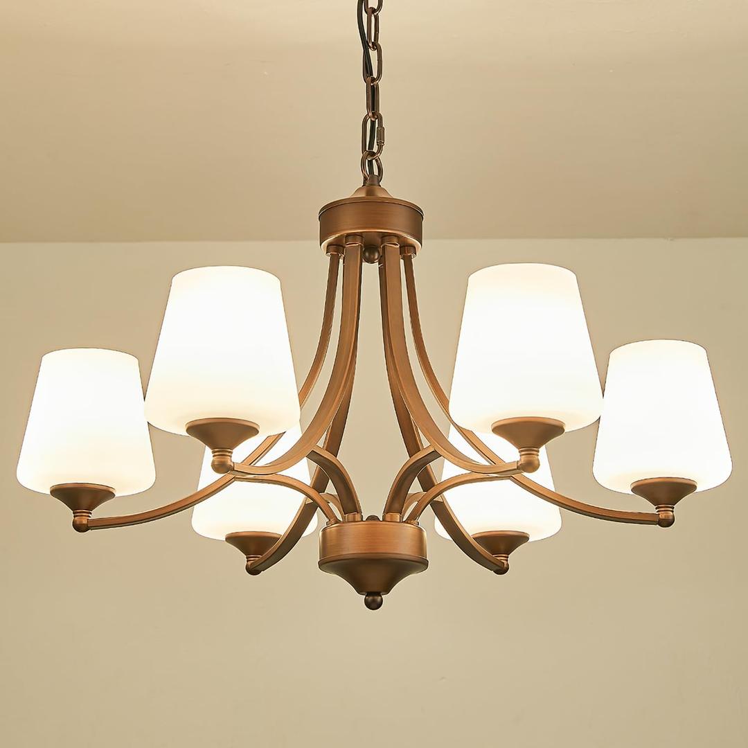 6-Light Farmhouse Chandelier Oil Rubbed Bronze Pendant Light Fixture with Frosted Glass, Rustic Ceiling Lighting Modern Hanging Lamp for Dining Room Living Room Bedroom, 47.2" Height Adjustable