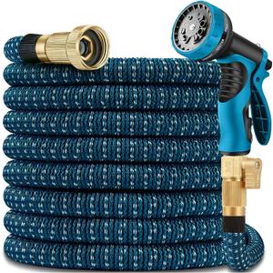 50 ft Expandable Garden Hose - All New 2026 Retractable Water Hose with 3/4" Solid Brass Fittings, Extra Strength Fabric - Flexible Expanding Hose with 10 Pattern Spray Nozzle