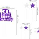 2 x Glittery 70th Happy Birthday Cake Topper with Star,Personalised 70 Birthday Cake Toppers Party Decorations Party Supplies for Men Women Purple Silver