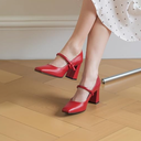 Women's Mary Jane Heels Square Toe Chunky High Block Pumps Mary Jane Closed Toe Heels Comfort for Work Dress Wedding Shoes 7.5