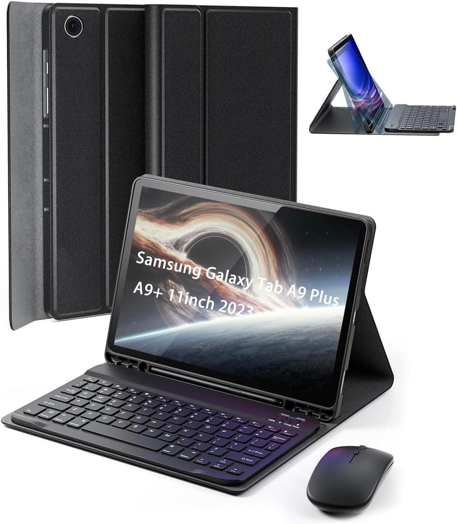 Case Keyboard for Samsung Galaxy Tab A9 Plus / A9+ 11inch 2023 - Mouse and Detachable Magnetic Keyboard, Slim Case with S Pen Holder, Auto Sleep/Wake (Black) (Tab A9+ Plus - 11 Inch)