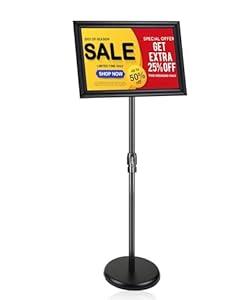 BURFERLY Sign Stands for Display, 8.5 x 11 Inches Adjustable Sign Holder Stand, Floor Sign Standing Display Snap Open Sign Frame for Vertical & Horizontal View Displayed Poster Holder (1 Pack Square)