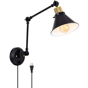 TRLIFE Wall Sconce Plug in, Dimmable Wall Sconce with Switch Swing Arm Wall Lights Plug in Wall Mounted Light Wall Sconces Lighting with 6FT Plug in Cord, E26 Base, UL Listed(Two Arms, 1 Pack) (Black)