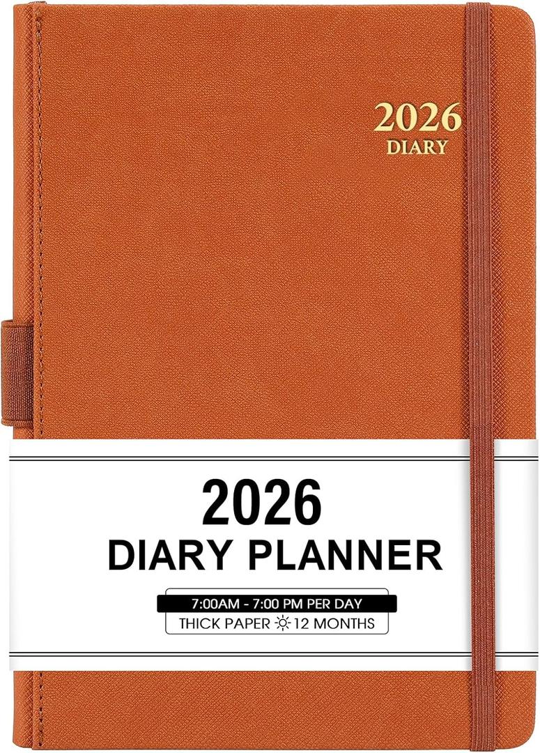 2026 Appointment Book & Planner - January 2026 - December 2026, Daily Hourly Planner, 5.75" X 8.25", 60-Minute Interval, Faux Soft Leather Cover, Premium Paper, Academic Calendar with Pen Loop, Inner Pocket, Brown