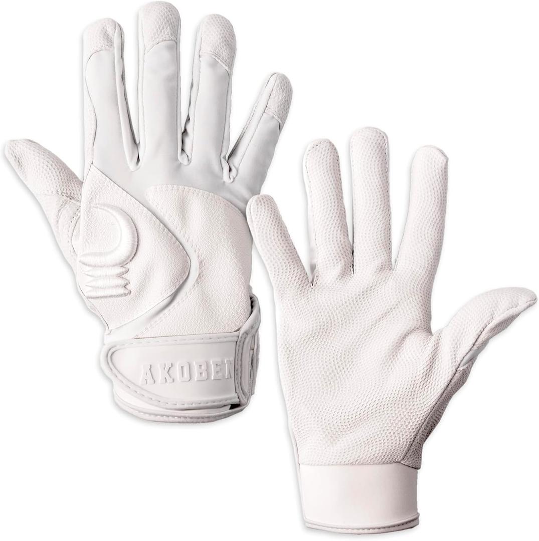 AKOBEN Jagwar Batting Gloves - Baseball Glove, Baseball Batting Gloves, Adult Baseball Glove, Baseball Batting Gloves for Men, Baseball & Softball Batting Gloves, Adult Softball Glove (White) AKOBEN Jagwar Batting Gloves - Baseball Glove, Baseball Batting Gloves, Adult Baseball Glove, Baseball Batting Gloves for Men, Baseball & Softball Batting Gloves, Adult Softball Glove (White)