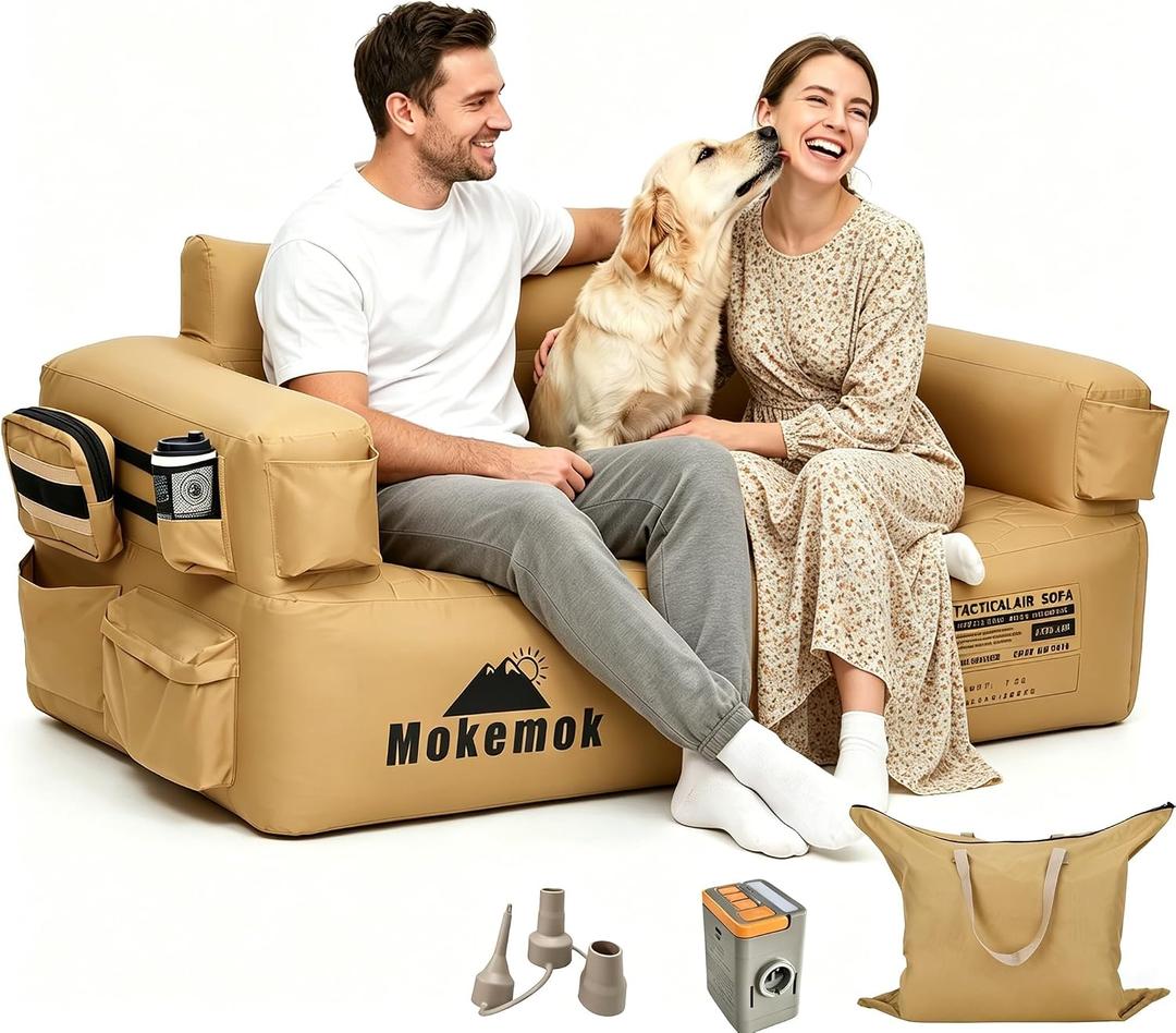 Inflatable Sofa with Built-in Pump,Heavy Duty 1000D Ripstop,Sag-Resistant Air Sofa,Double-Layer Portable Air Couch for Camping, Beach, Music Festival, Backyard,Home Theater,Machine Washable,Loveseat