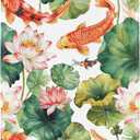 Lotus & Koi Fish Blanket, Traditional Art Home Decor, Super Soft Fleece Throw Blankets for Couch Sofa Bed, 40" x 50"