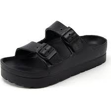 Women's Platform Sandals with Arch Support, Chunky Lightweight Foam Slip on Slides, Comfortable Summer Beach Sandals with Adjustable Buckle Size 7