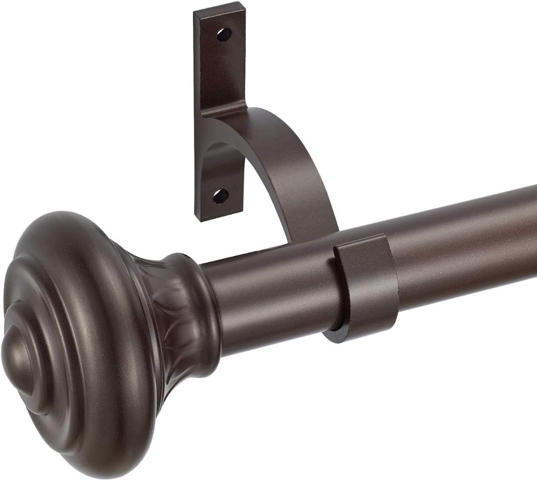 Kemmie 1" Window Treatment Curtain Rod with Decorative Pattern Urn Finials, Adjustable Length 36-72", Bronze