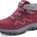 Qiucdzi Womens Winter Snow Boots Warm Fur Lined Anti-Slip Outdoor Ankle Booties Walking Shoes Comfort Non-Slip Trekking Shoes (8, Red)